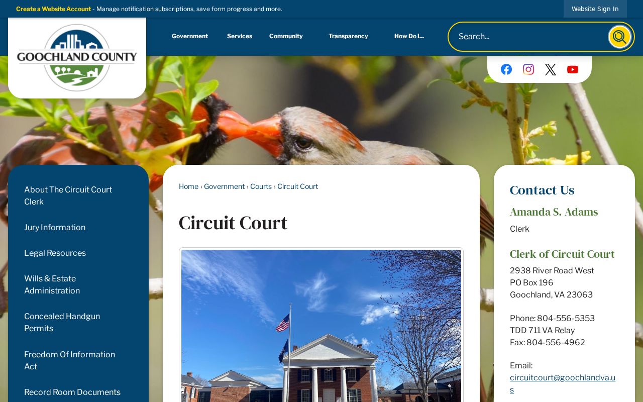 Goochland County criminal court case clerk location and contact details