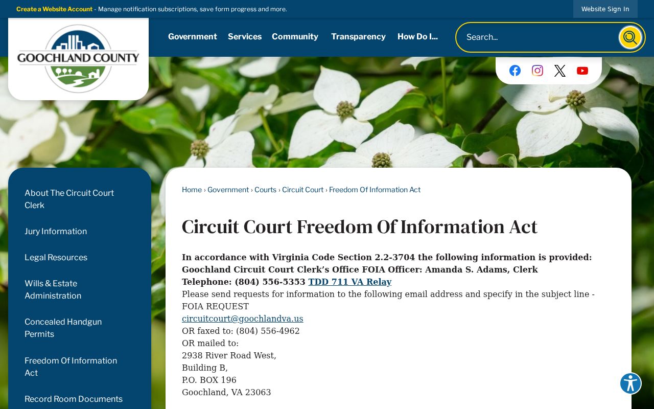 Goochland County criminal court case copy request channels