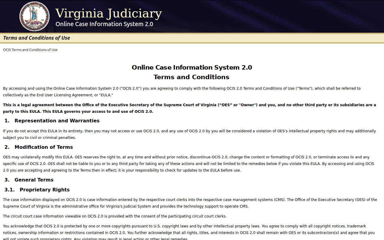 Goochland County criminal court case search controls in OCIS