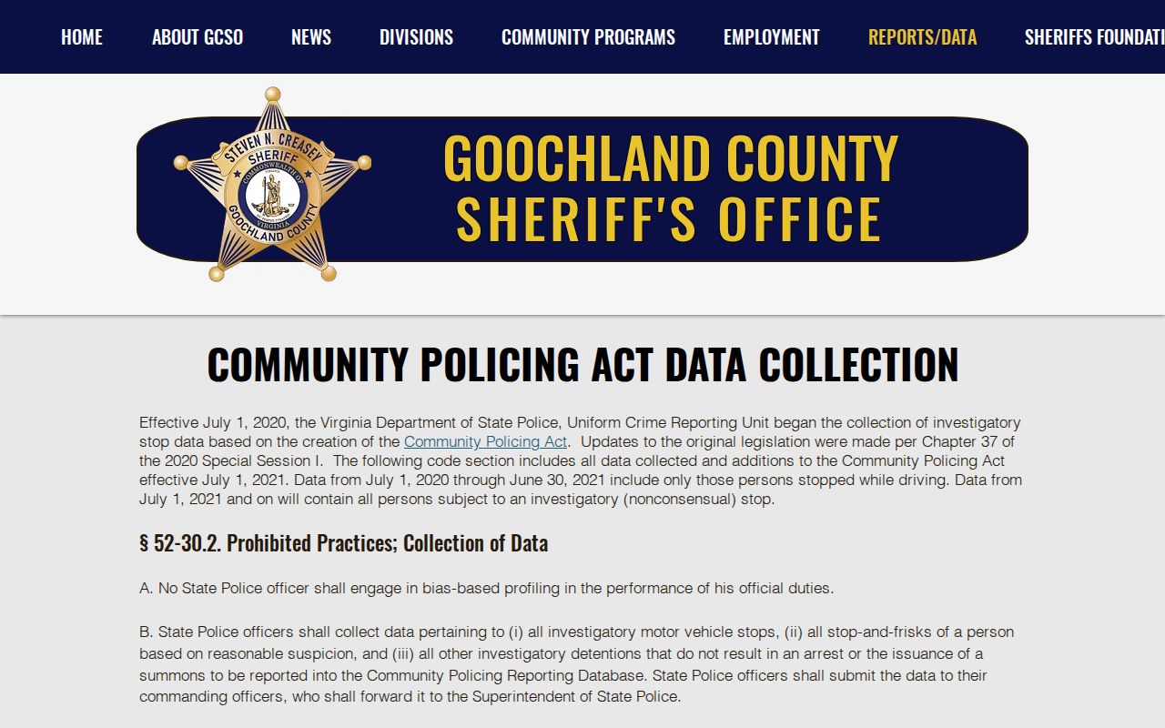 Goochland County criminal record stop data page