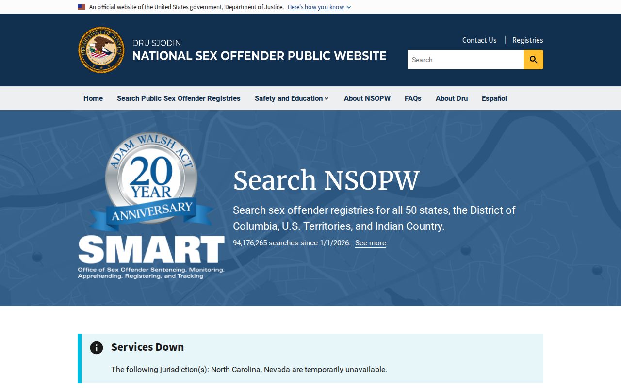 National registry interface used with a Goochland County sex offender search