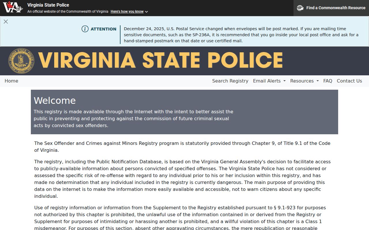 Virginia registry search for a Goochland County sex offender check